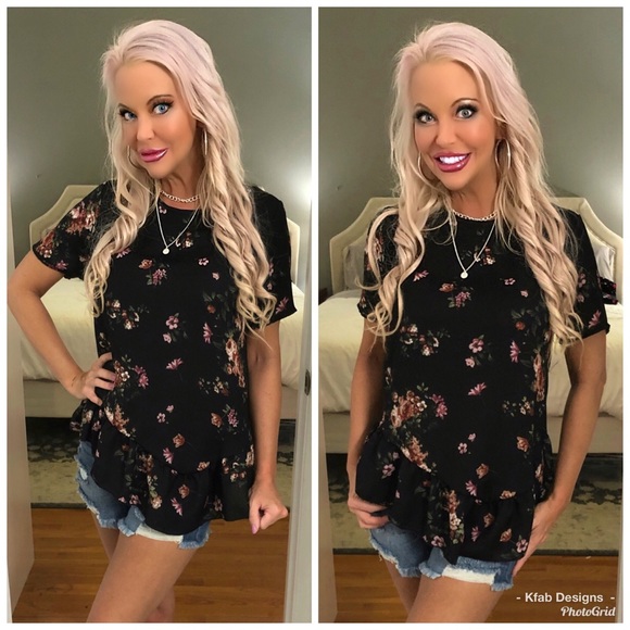 LAST 1! 🛍Short Sleeve Asymmetric Ruffle Hem Tunic - Picture 3 of 3